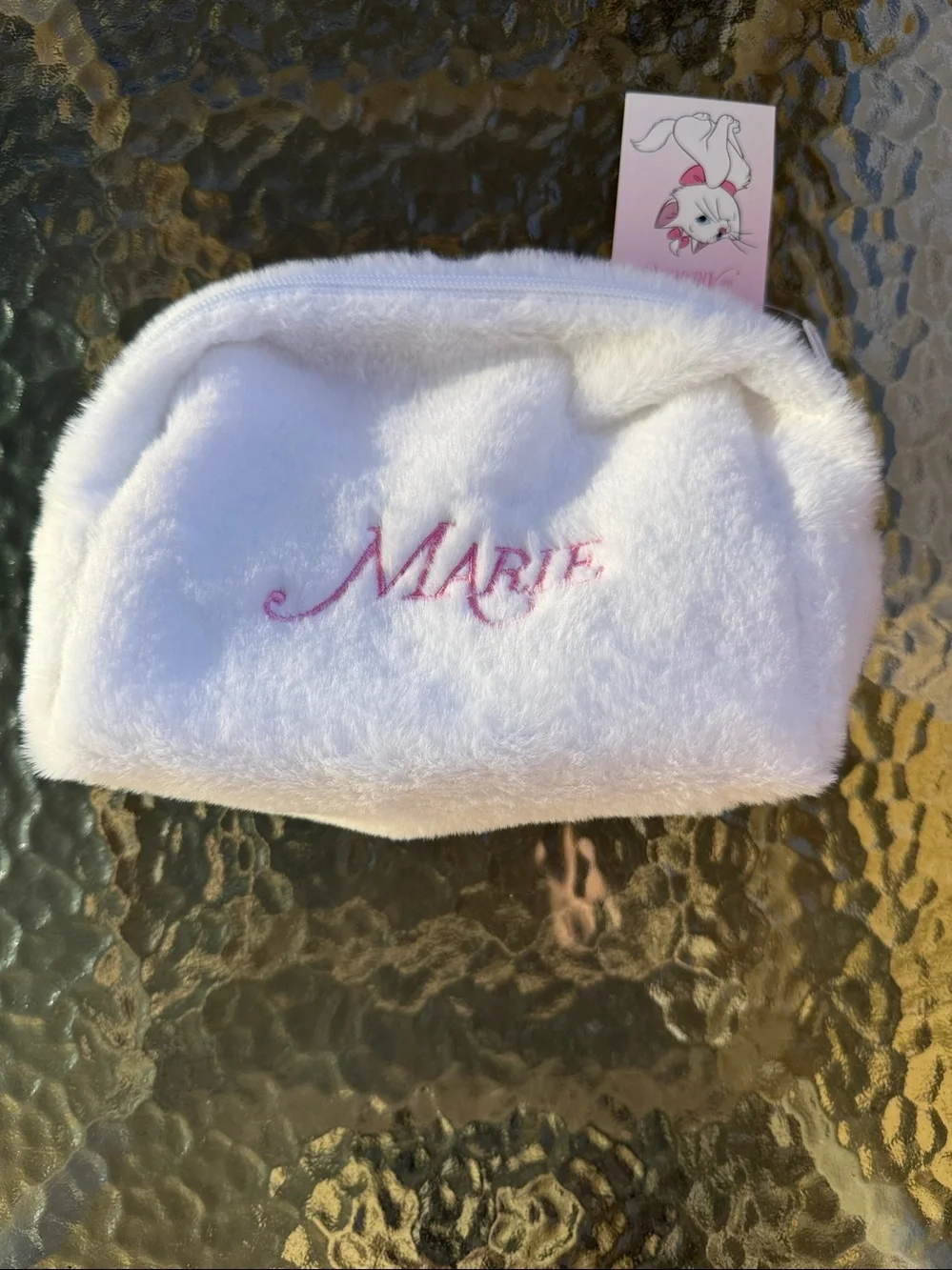 Disney Marie Aristocat Fuzzy Cosmetic Pouch with Pearls